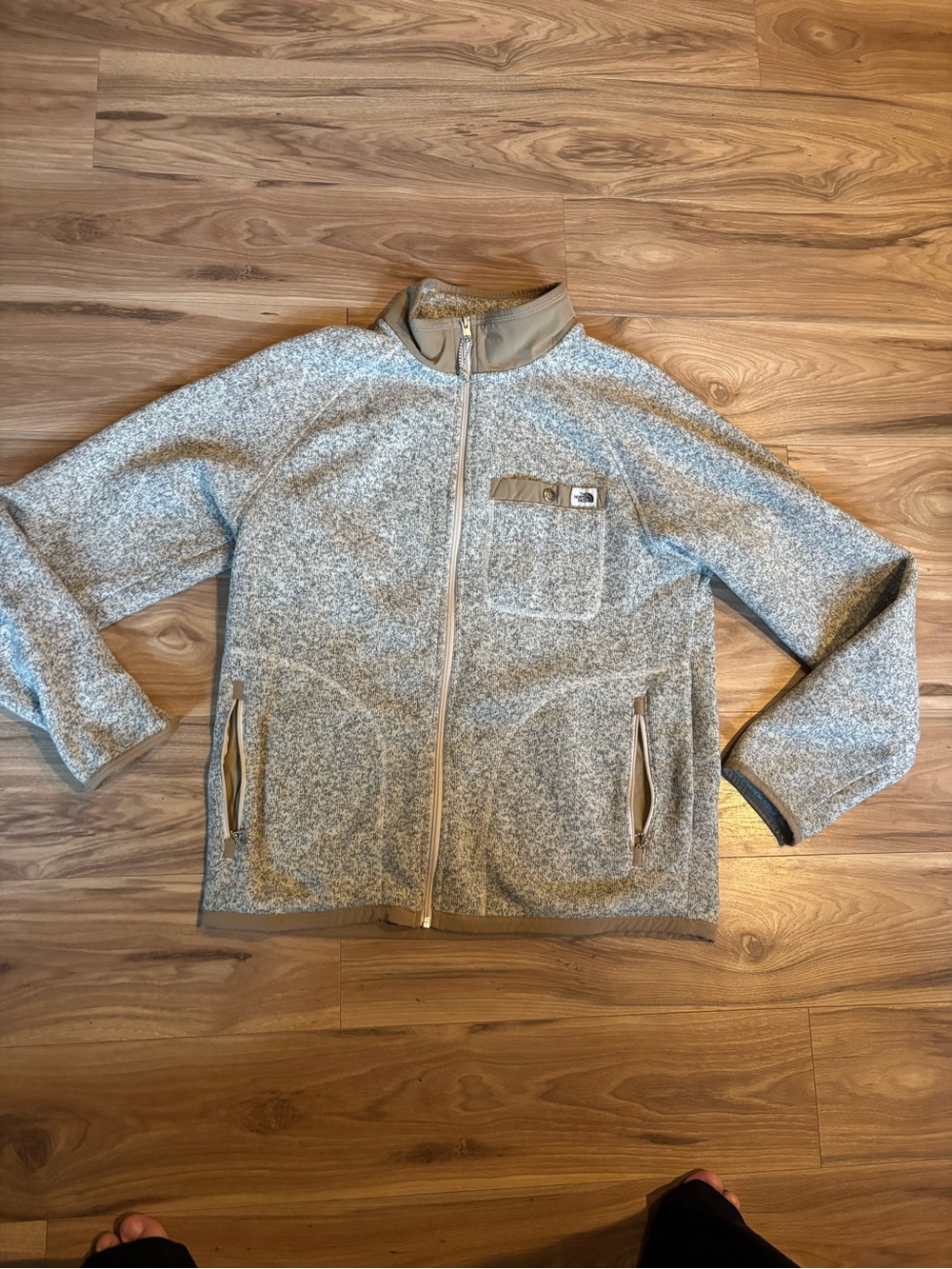 The North Face Light Gray Full-Zip Fleece Jacket with Tan Trim